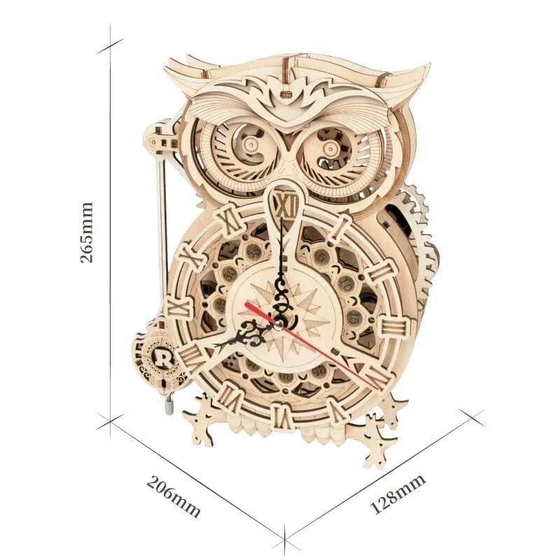 HAND-MADE DIY Wall Clock 18K GOLD Building Block Model Pendulum Clock Handmade Creative Toy Puzzle Watch Childrens Gift 3D Owl Table Clocks