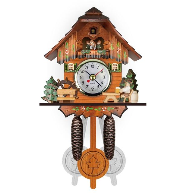 Clock Wall Wooden Wood Pendulum Vintage Clocks Cuckoo Kids Bird Hanging Retro 3D Chiming Decor Forest Silent Decorative Room