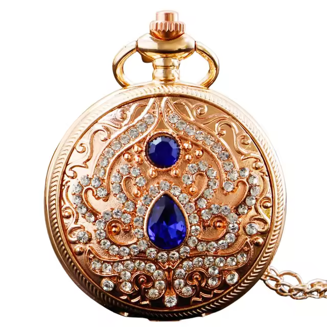 New Luxury Ruby Pocket Watch Necklace Digital Pendant Chain Clock Fashion Sculpture Women's Men's Gift