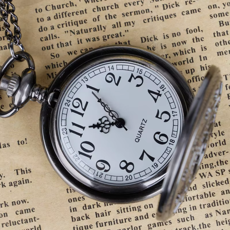 Quartz Pocket Watch Pendant Necklace Chain Retro Fob Watches Birthday Gift for Girl Children CF1358