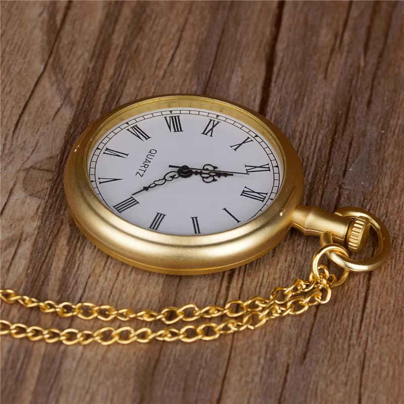 simple uncovered quartz pocket watch fashion gold necklace clock white dial Roman numeral pocket watch