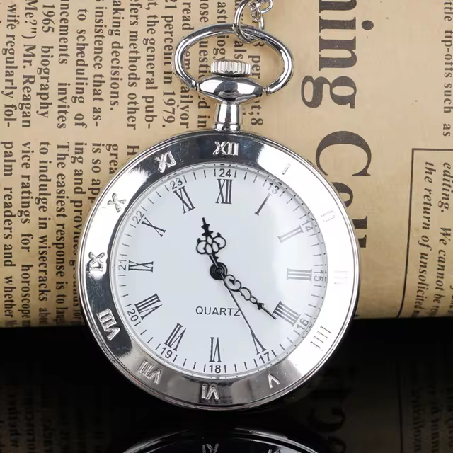 Men Women Quartz Pocket Watch Roman Numerals White Dial Vintage Necklace Pendant Clock Time Pocket Watches with Fob Chain
