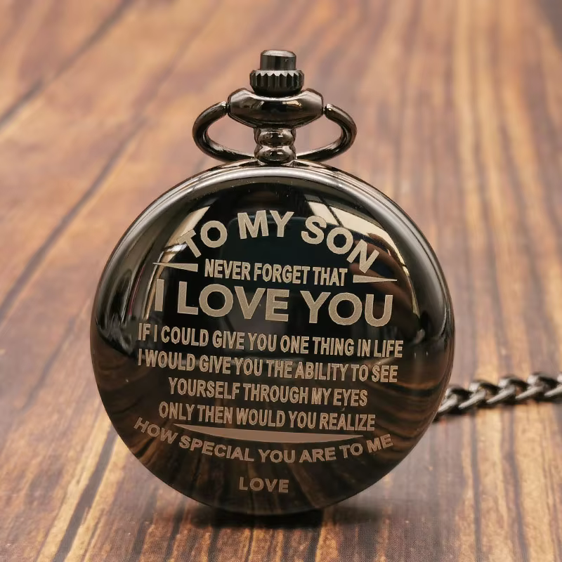 Steampunk Antique Pocket Watch Children with Fob Chain To My Son Pendant Necklace Gift Boys Birthday Kids Clock