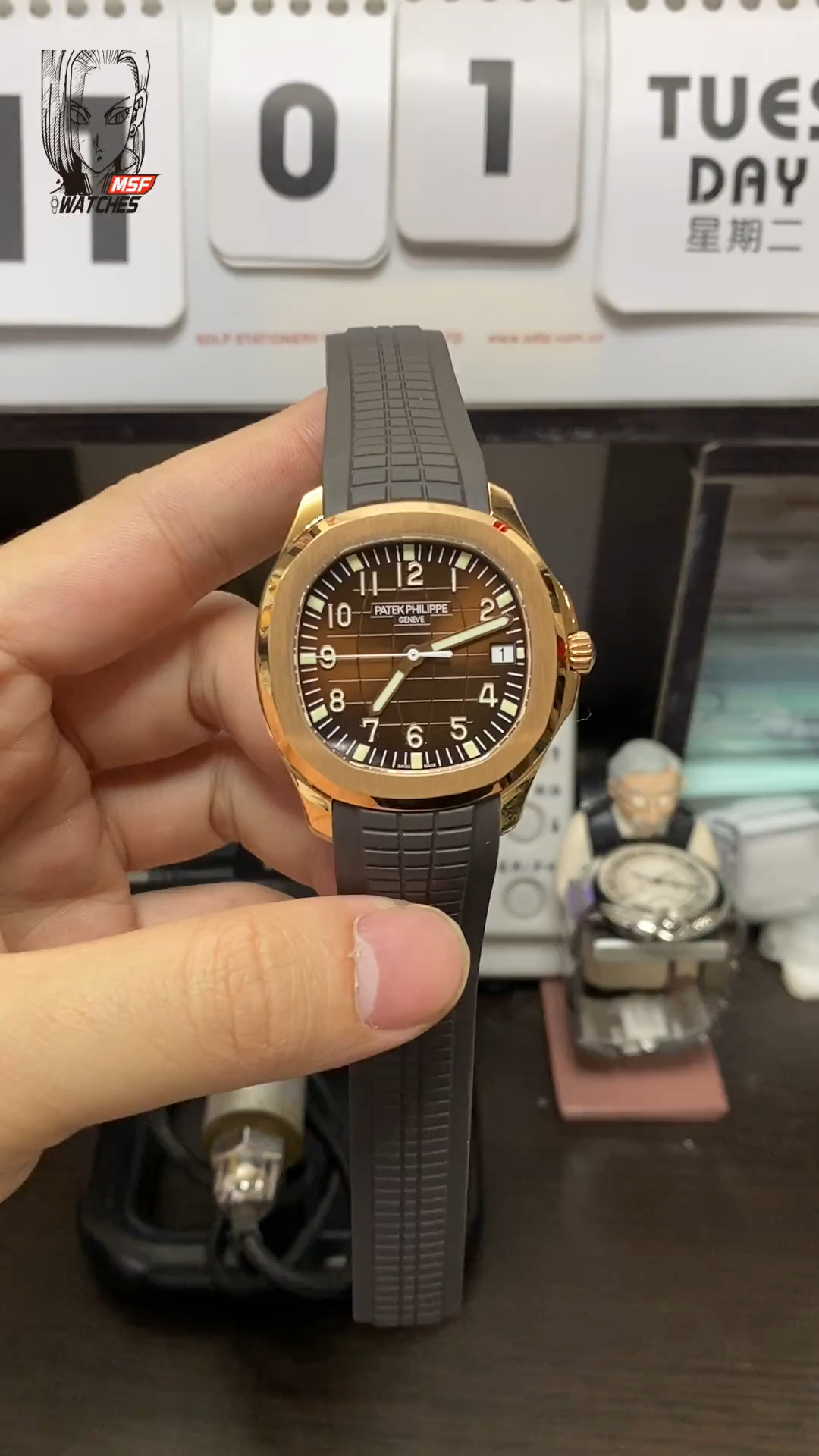 Patek Philippe Aquanaut Series 5167R-001, Rose Gold Case Coffee Dial Brown Strap, 40mm Size.