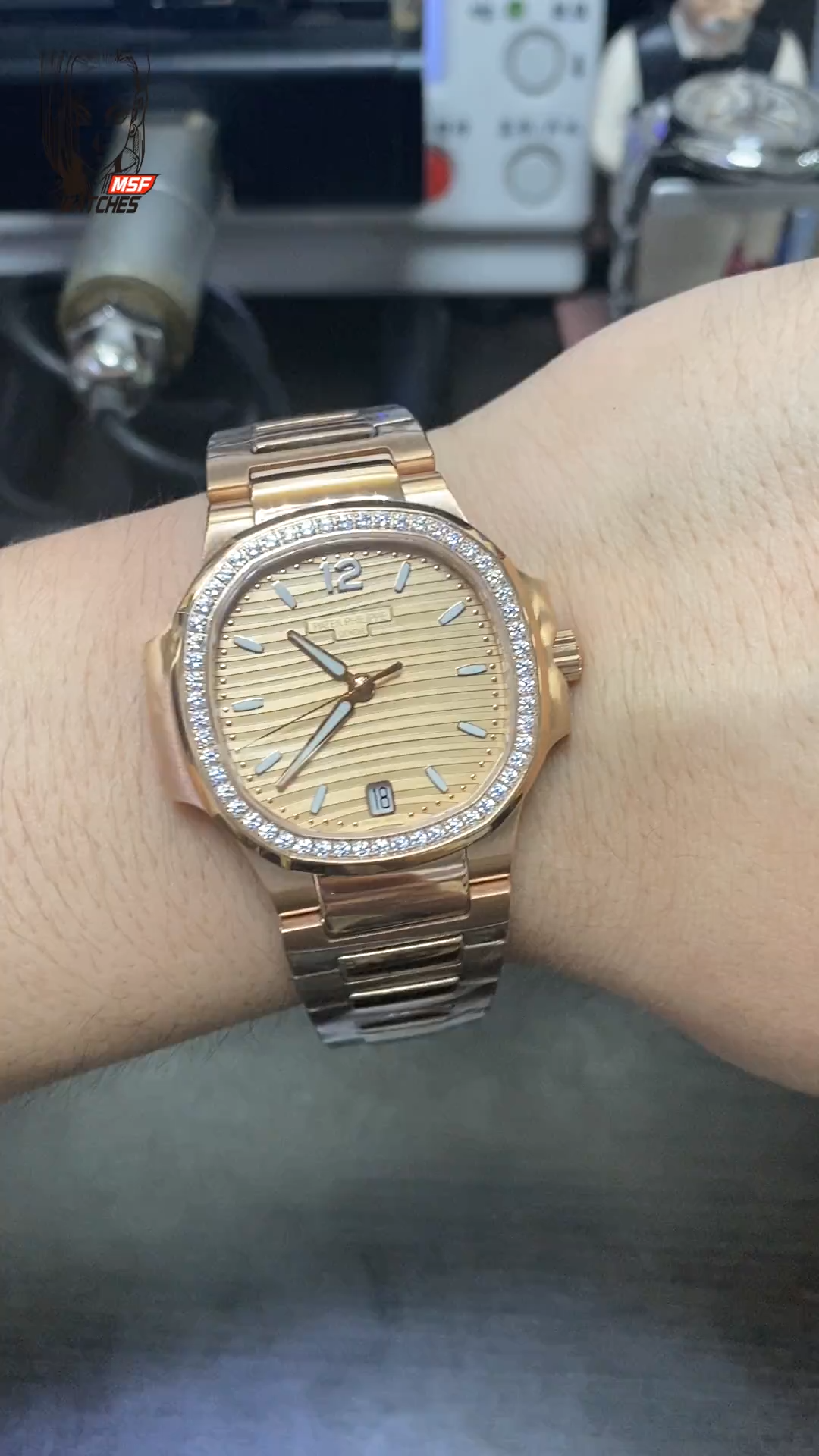 Patek Philippe Nautilus series 71181200R-010, All Rose Gold Case with Diamond Bezel, 35.2mm Size WOMEN
