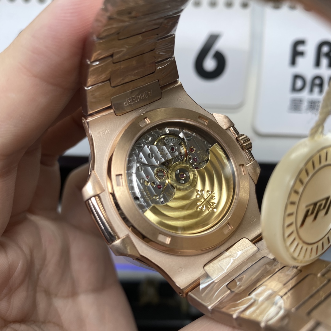 Patek Philippe Nautilus series 57131G-010, Rose Gold with Coffee Dial and Square Diamond Bezel, 40mm Size.