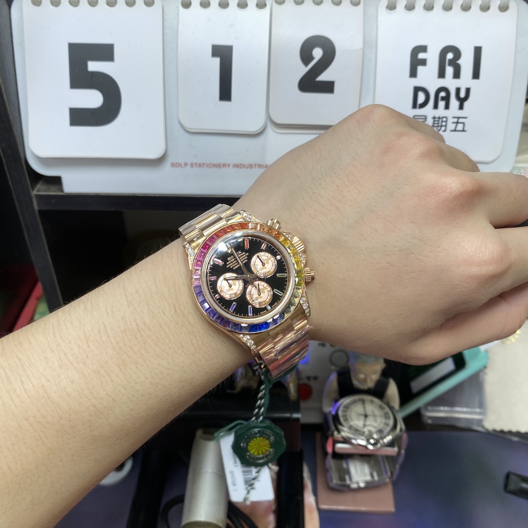 Rolex Daytona series 116588 TBR, RAINBOW DAYTONA ROSE Gold Case,GEM SCALE 40mm size.