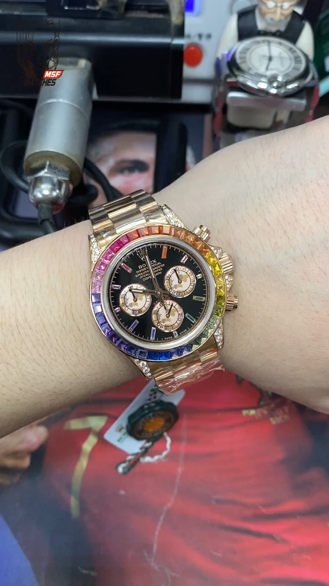 Rolex Daytona series 116588 TBR, RAINBOW DAYTONA ROSE Gold Case,GEM SCALE 40mm size.