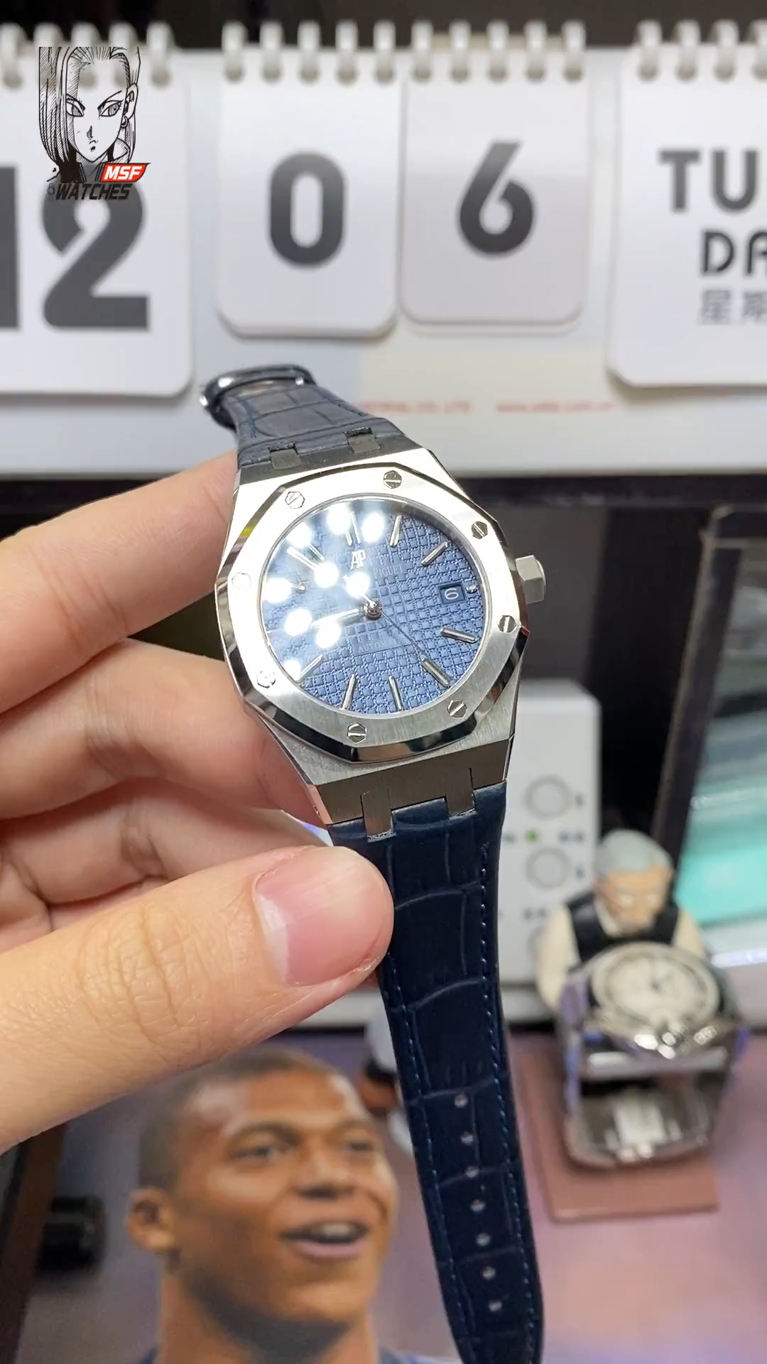 Audemars Piguet Royal Oak Offshore Series 15450ST.OO.1256ST.03, Blue Dial with Leather Strap, 37mm Size.