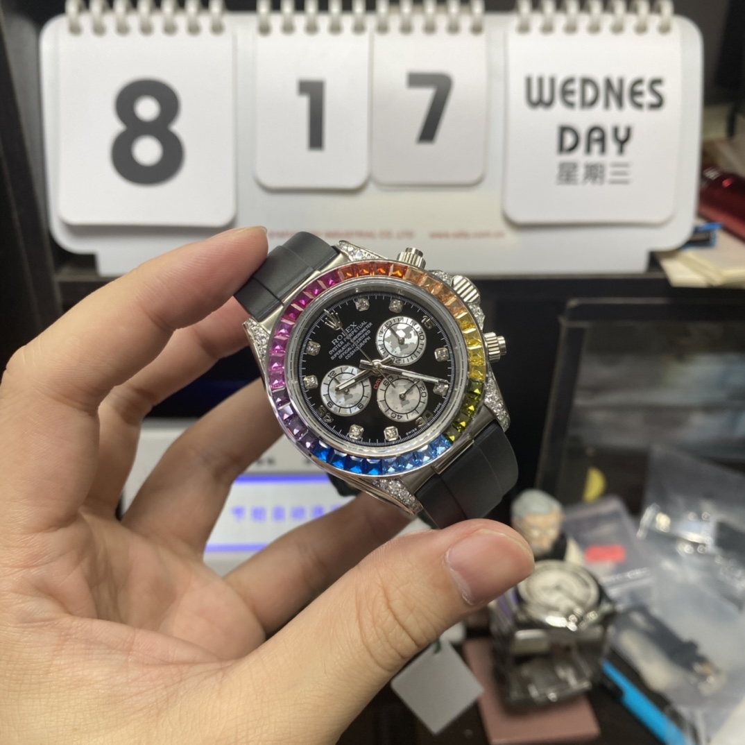 Rolex Cosmograph Daytona Series RAINBOW DAYTONA SLIVER CASE DIAMOND SCALE, 40mm size.