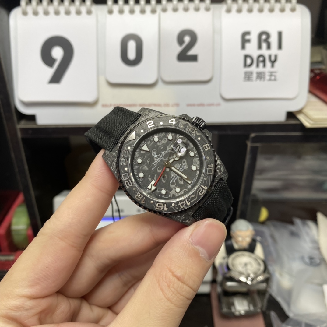 Rolex GMT-MASTER Ⅱ DIW modify Carbon fiber shell ring dial buckle are carbon fiber ring digital scale using carbon fiber planting technology (non-filling oil) transparent design equipped with Cal.3186