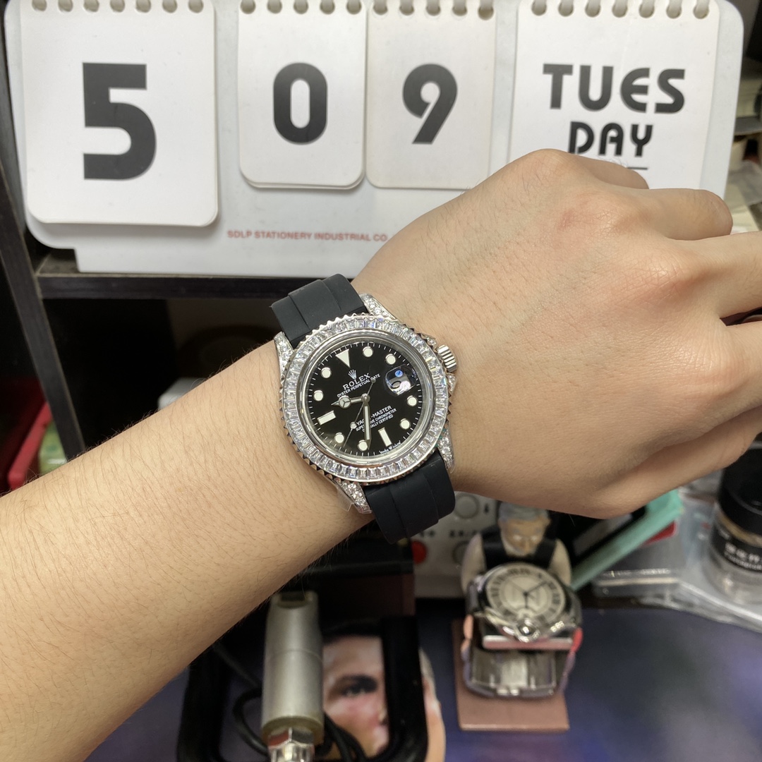 Rolex Yacht-Master Series FULL DIAMOND Case Black Dial, 40mm size.