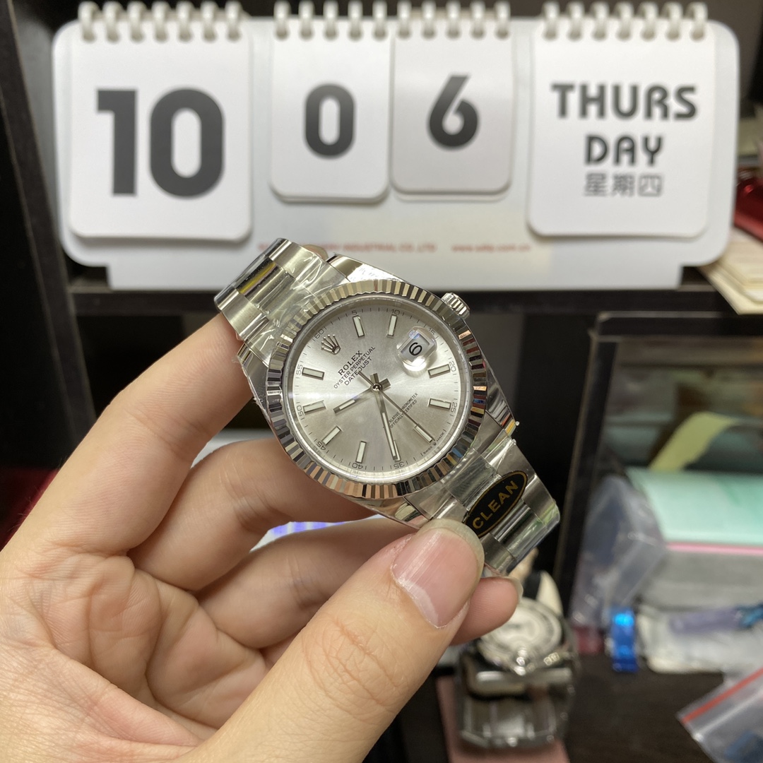 Rolex Datejust Series m126334-0003, White Case Silver Baton Hour Markers Fluted Bezel, 41mm Size.