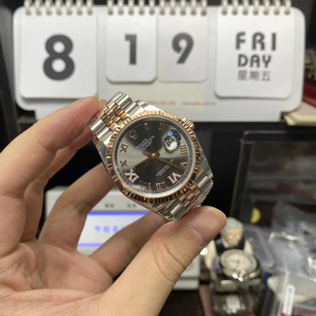 Rolex Datejust Series 116231-0087, Rose Gold Case with Grey Dial Five-link Bracelet, 36mm Size.