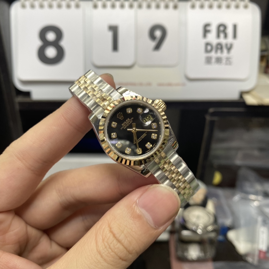 Rolex Datejust Series 178273, Two-Tone Gold Case Black Dial with Diamond Hour Markers, 31mm Size