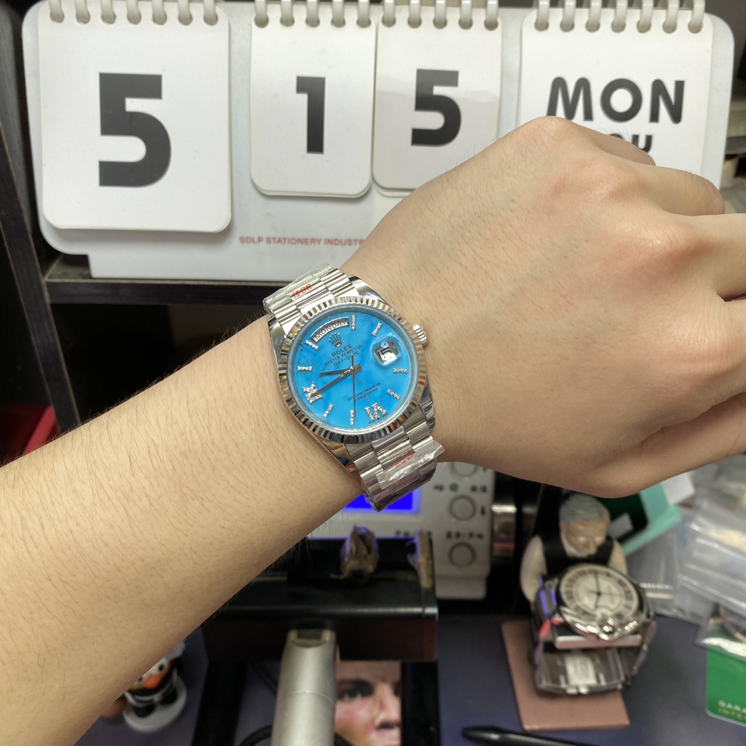 Rolex Day-Date series m128239-0044, Turquoise Dial, 36mm size.