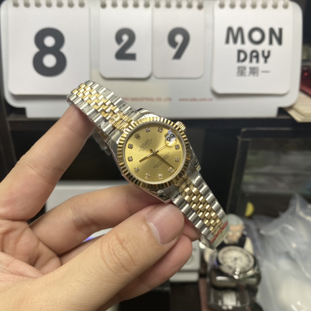 Rolex Datejust Series m279173-0011, Two-Tone Gold Case Gold Dial, 28mm Size, Five-Link Steel Bracelet.