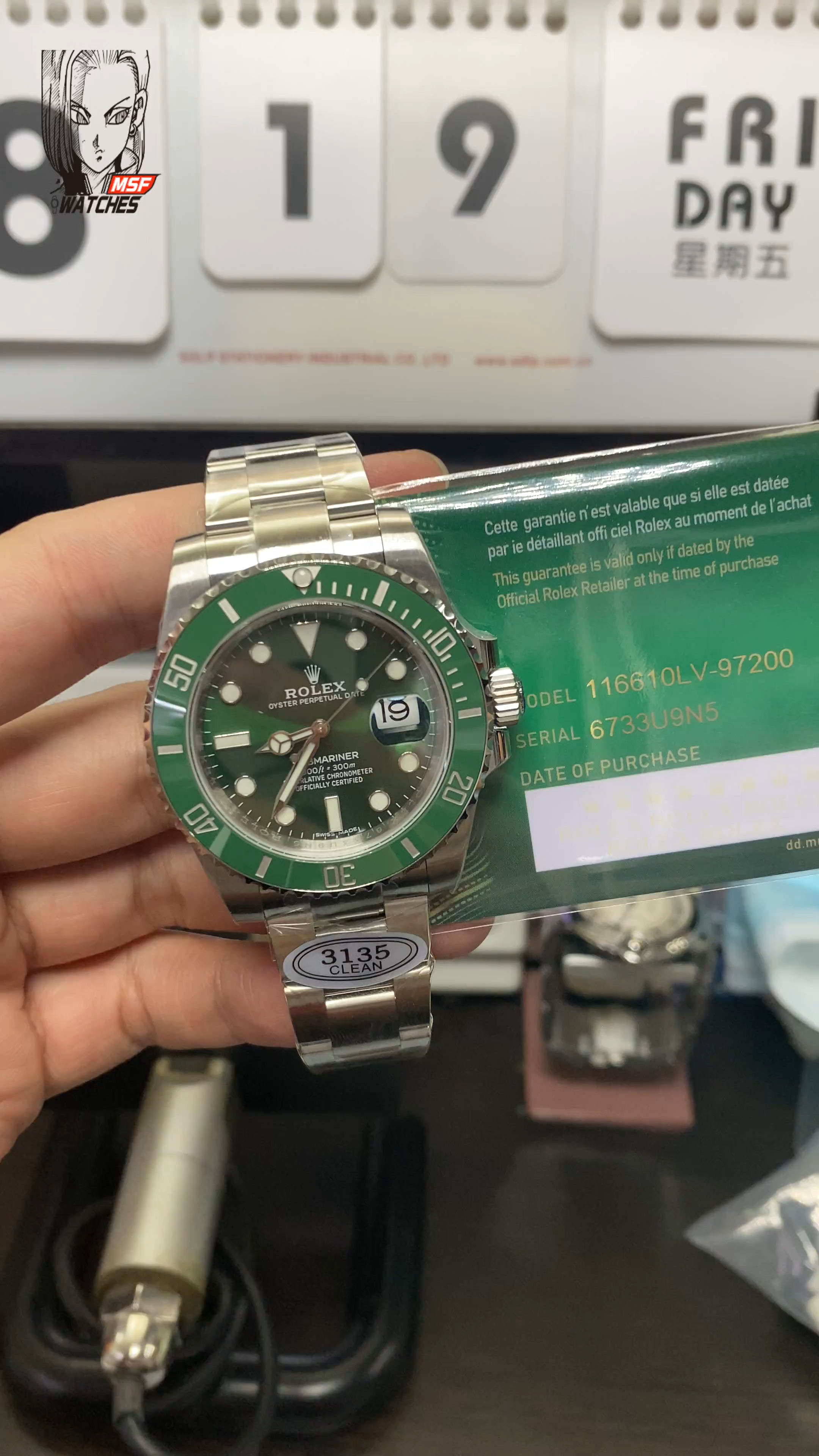 Rolex Submariner Series 116610LV-0002, Green Hulk, 40mm size.