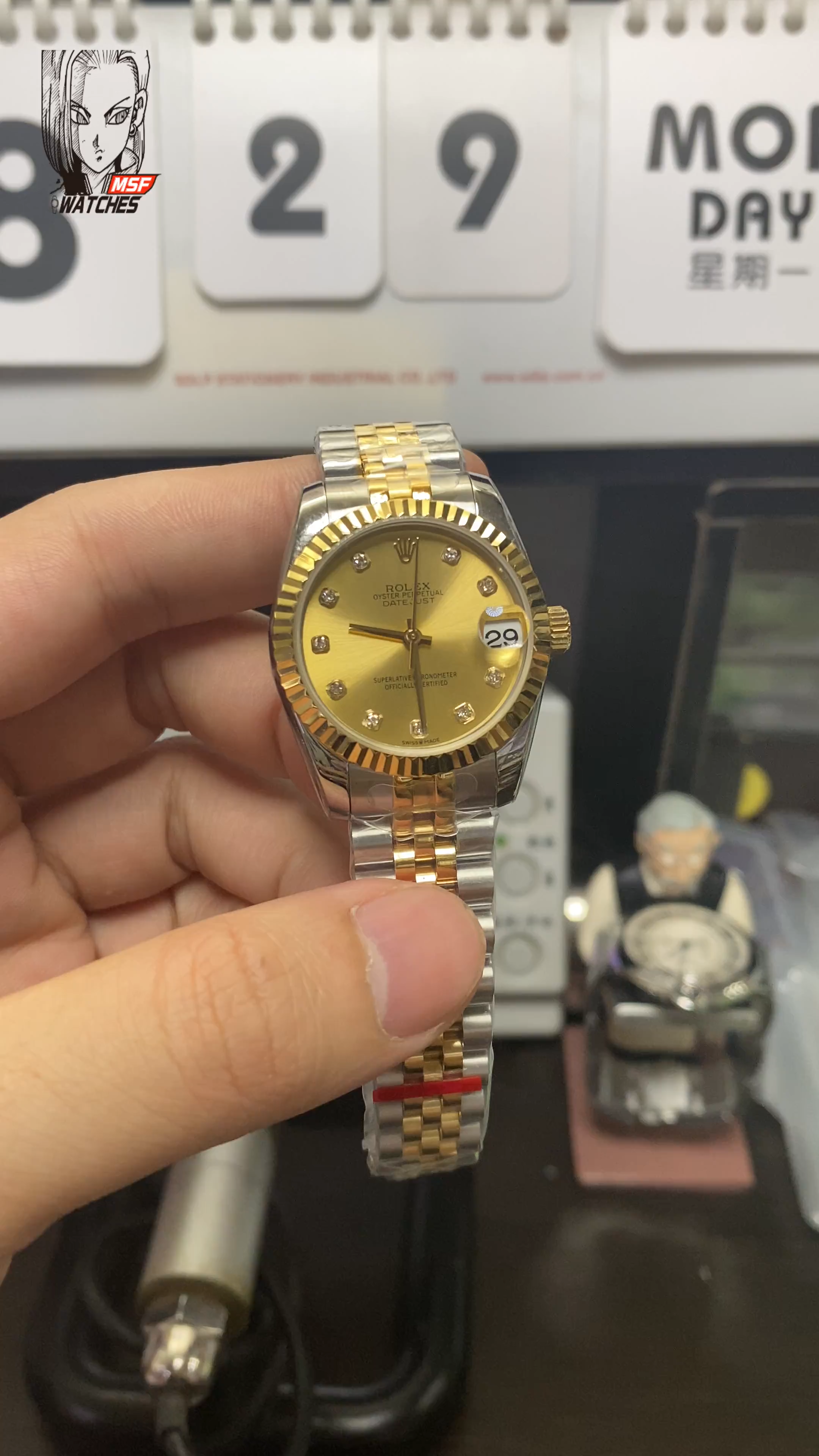 Rolex Datejust Series m279173-0011, Two-Tone Gold Case Gold Dial, 28mm Size, Five-Link Steel Bracelet.