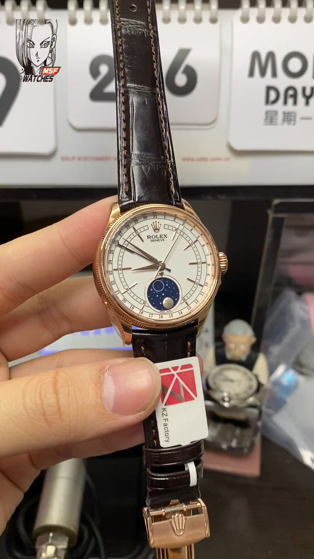 Rolex Cellini Series m50535-0002, Moonphase Watch with a White Dial Rose Gold Case Meteorite Moonphase, 39mm Size.