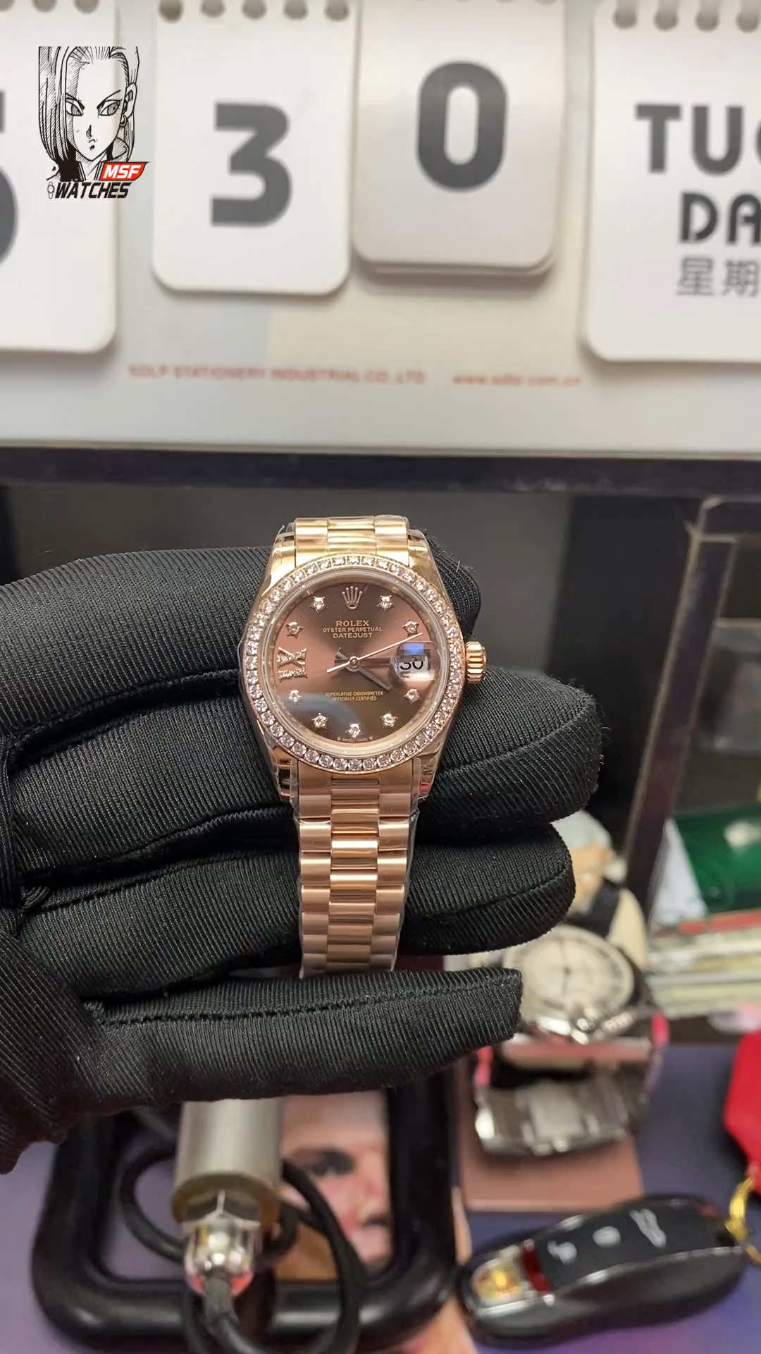 Rolex Datejust series m279135rbr-0001, Coffee Dial with Diamond Bezel and Full Rose Gold Case, 28mm size.