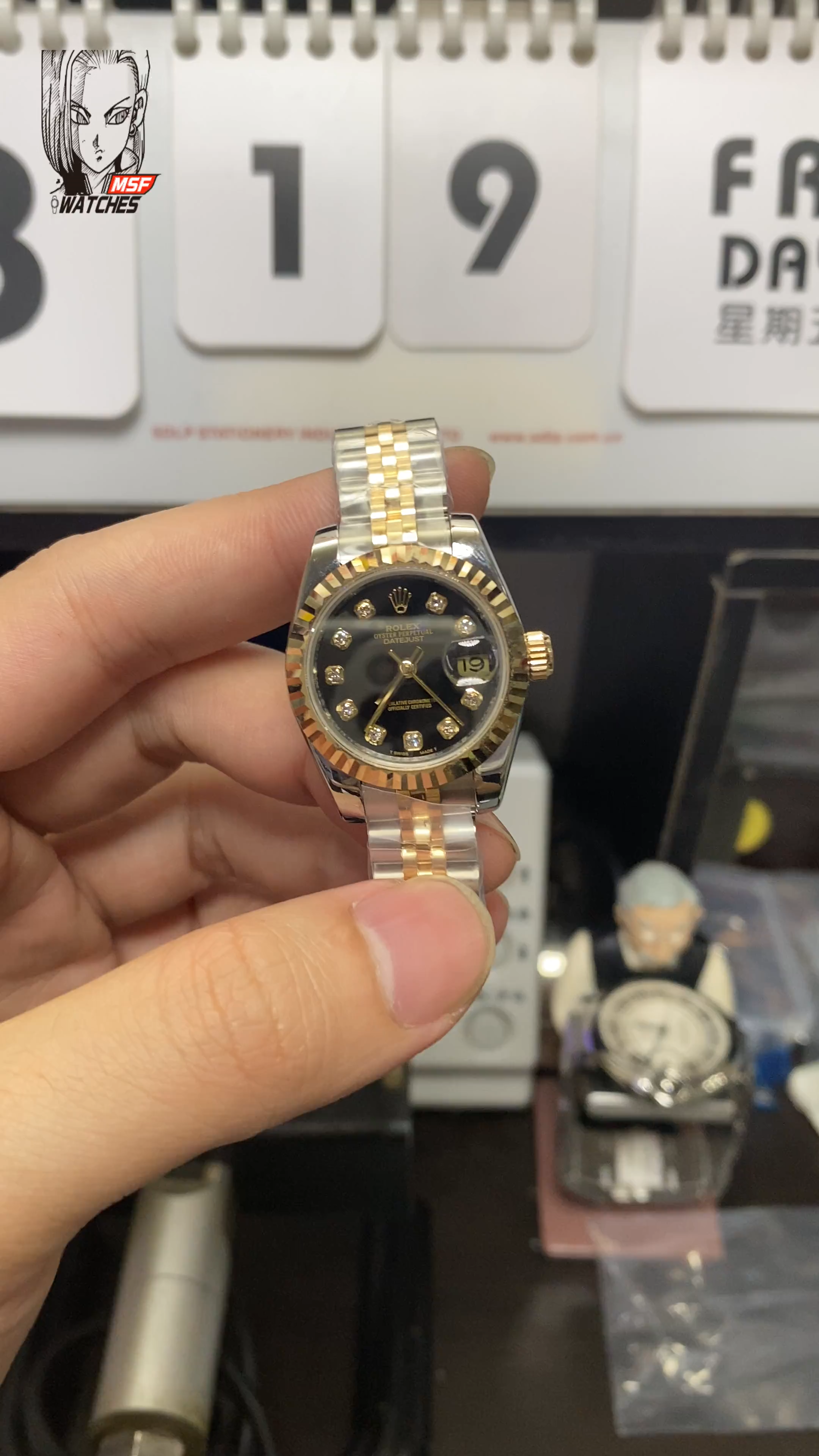 Rolex Datejust Series 178273, Two-Tone Gold Case Black Dial with Diamond Hour Markers, 31mm Size