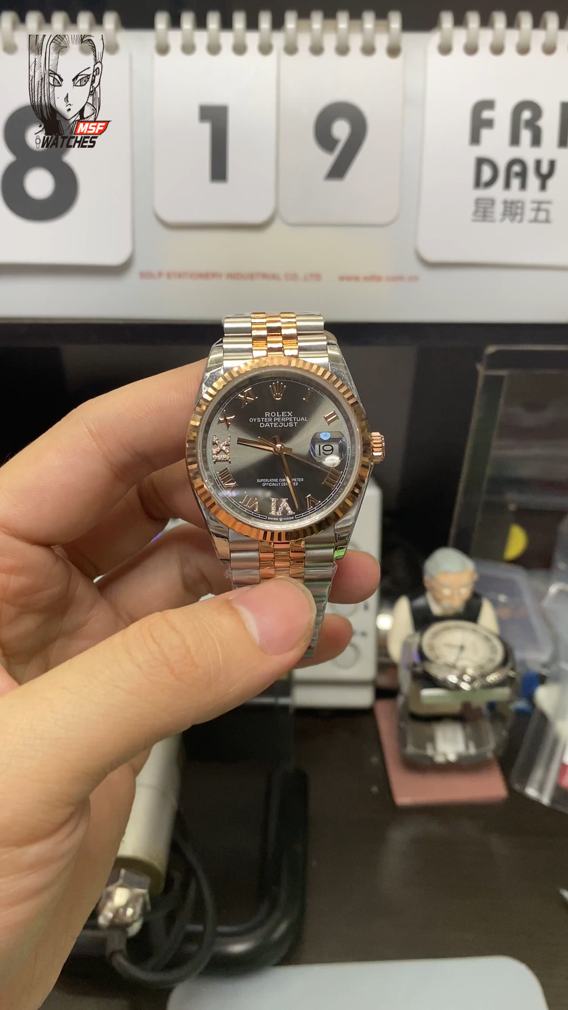 Rolex Datejust Series 116231-0087, Rose Gold Case with Grey Dial Five-link Bracelet, 36mm Size.