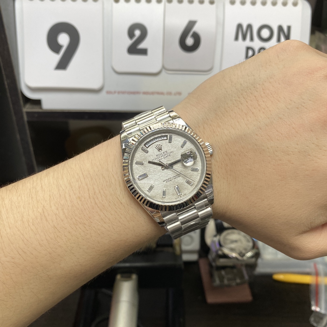 Rolex Day-Date Series m228239-0055, White Gold Genuine Meteorite Dial, 40mm Size.