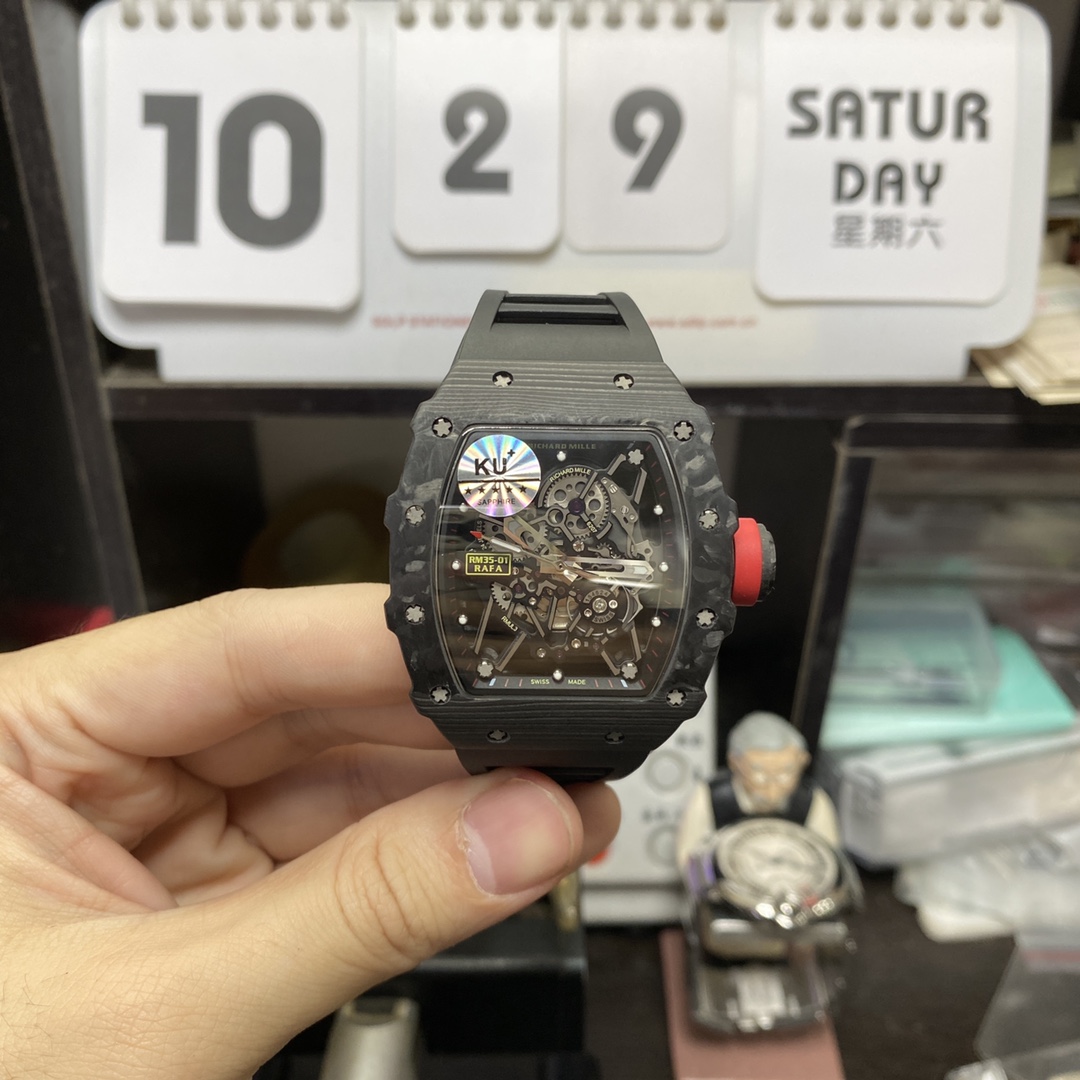 Richard Mille Men's Collection series RM 35-02, Carbon Fiber Case with Fluoroelastomer Strap.