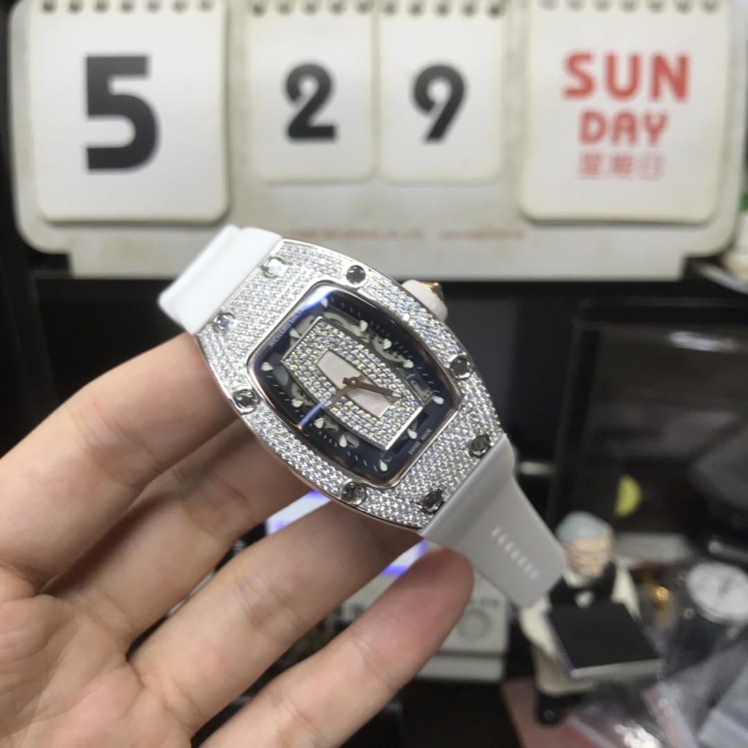 Richard Mille Women's Collection series RM 07-01 LADIES, Red Lips Fully Diamond-Set, 45.66 x 31.40mm size.