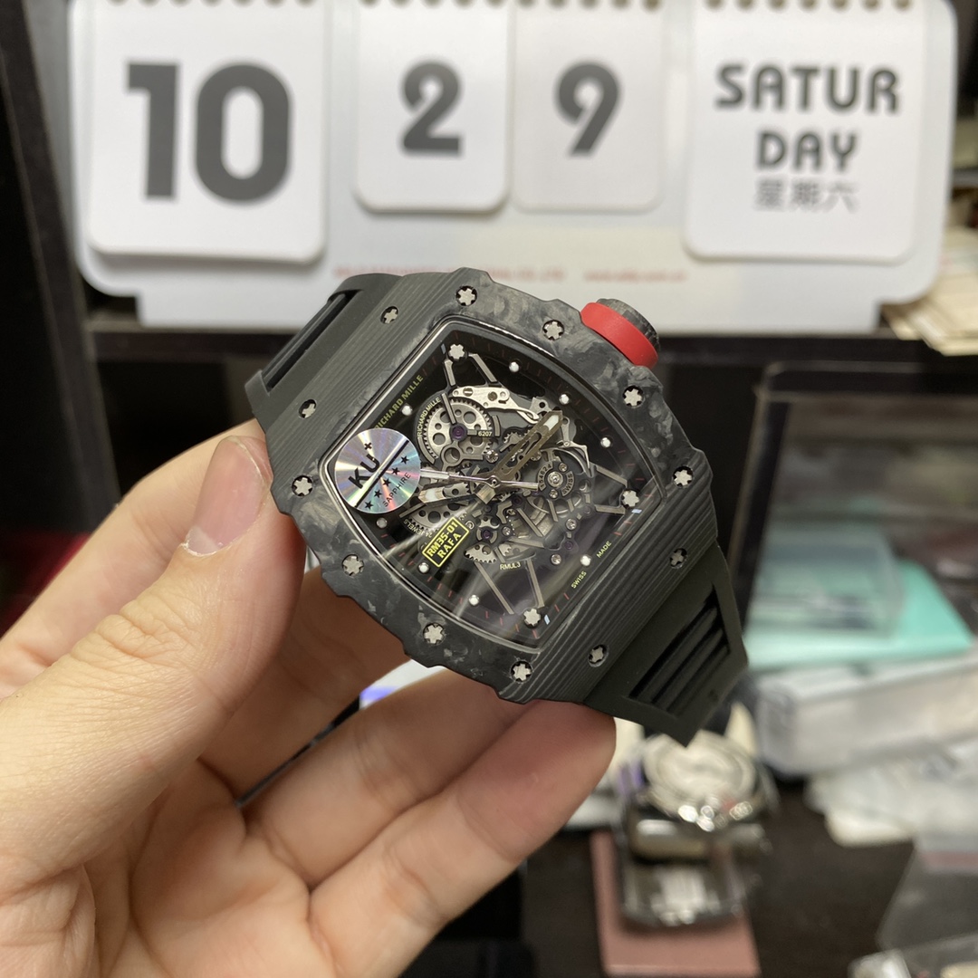 Richard Mille Men's Collection series RM 35-02, Carbon Fiber Case with Fluoroelastomer Strap.