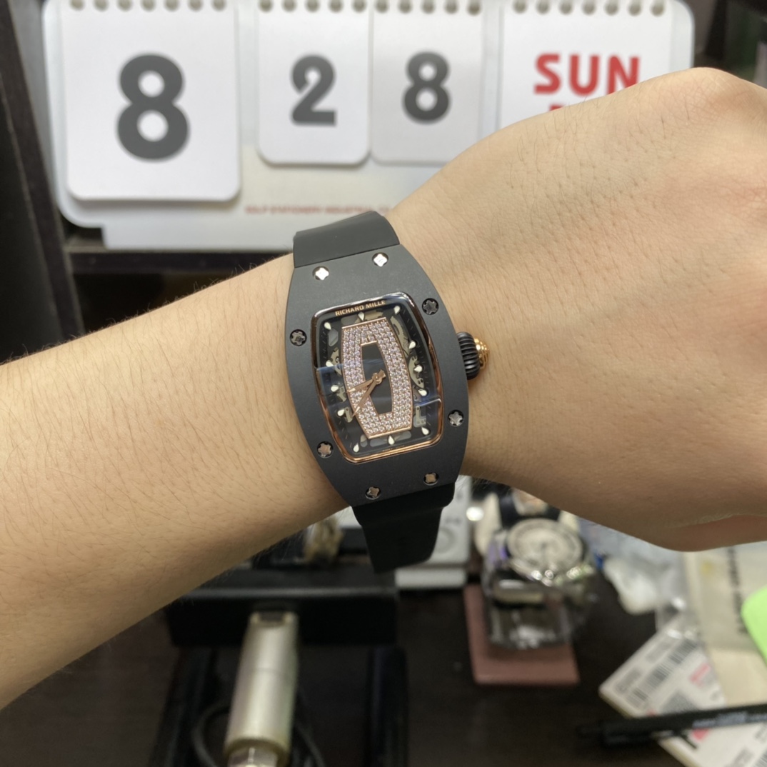 Richard Mille Women's Collection series RM07-01, Red Lips Black Ceramic Case, 45.66 x 31.40mm size.