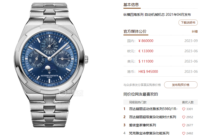 Vacheron Constantin Overseas series 4300V120G-B945, Blue Dial with Steel Bracelet, 41.5mm Size.