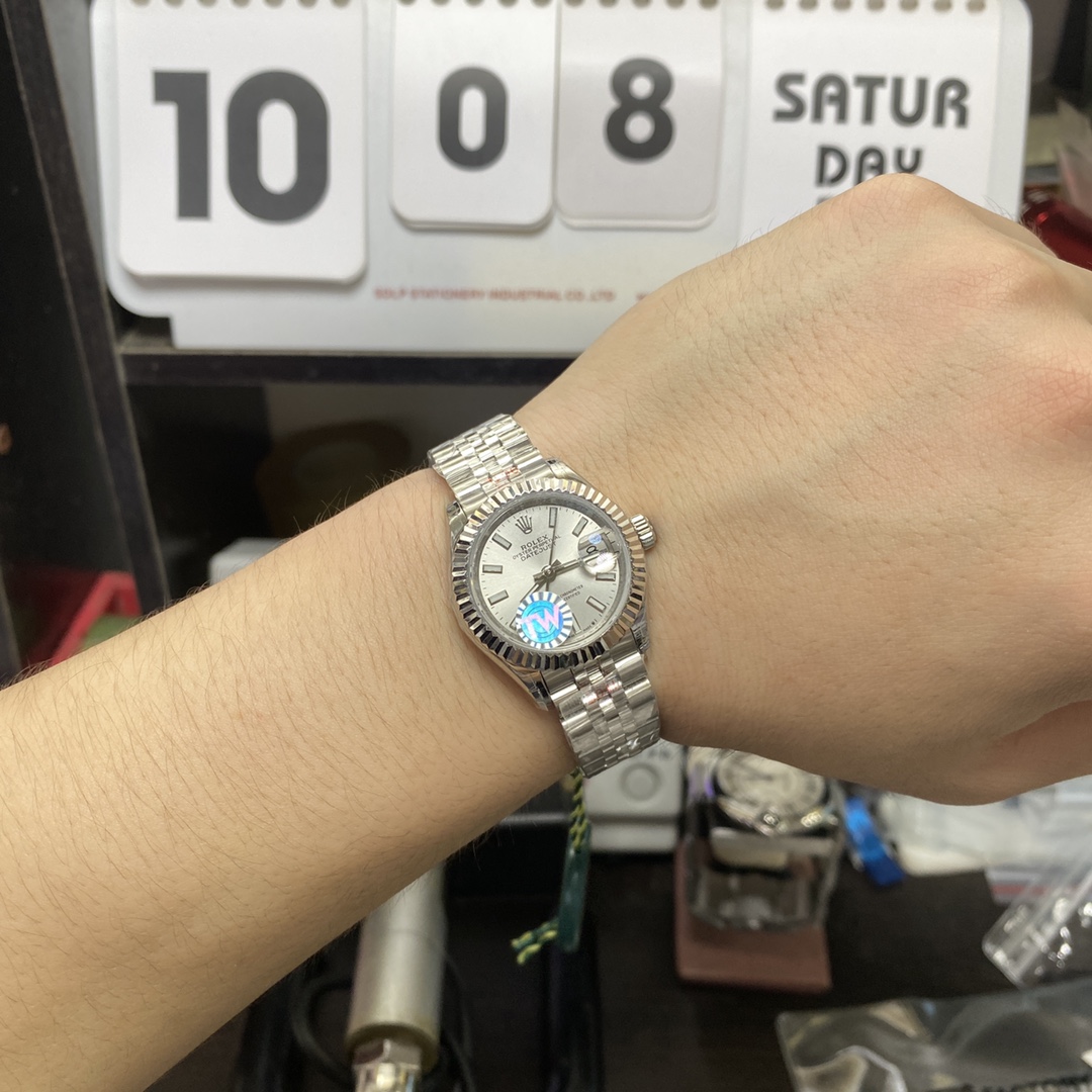 Rolex Datejust Series m279174-0005, White Case White Dial with Baton Hour Markers, 28mm Size, Five-Link Steel Bracelet