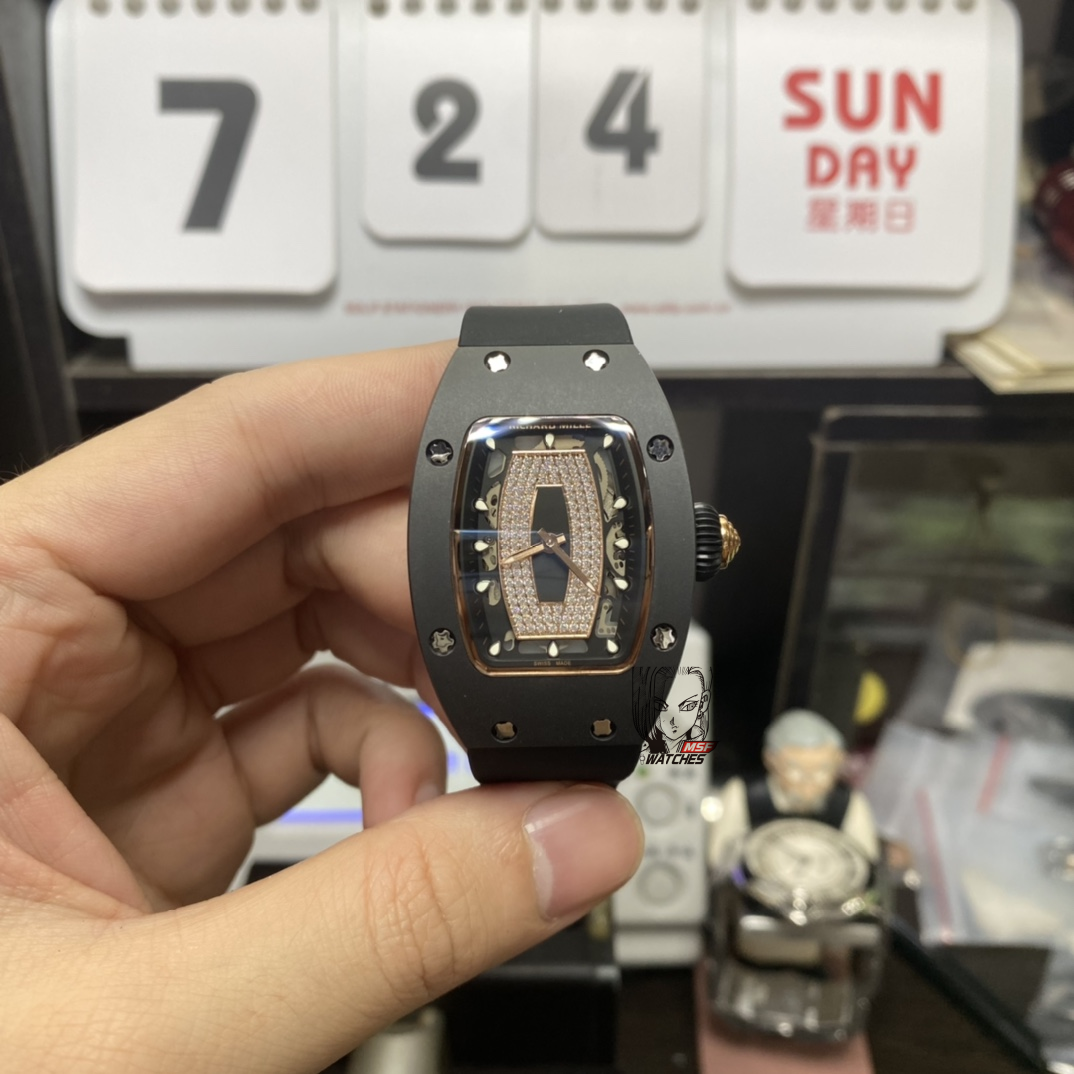 Richard Mille Women's Collection series RM07-01, Red Lips Black Ceramic Case, 45.66 x 31.40mm size.