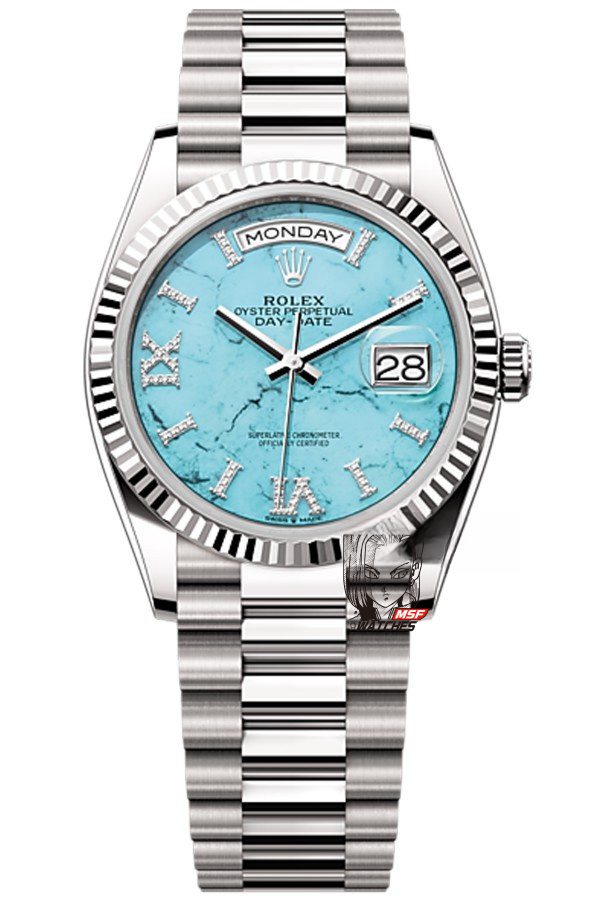 Rolex Day-Date series m128239-0044, Turquoise Dial, 36mm size.