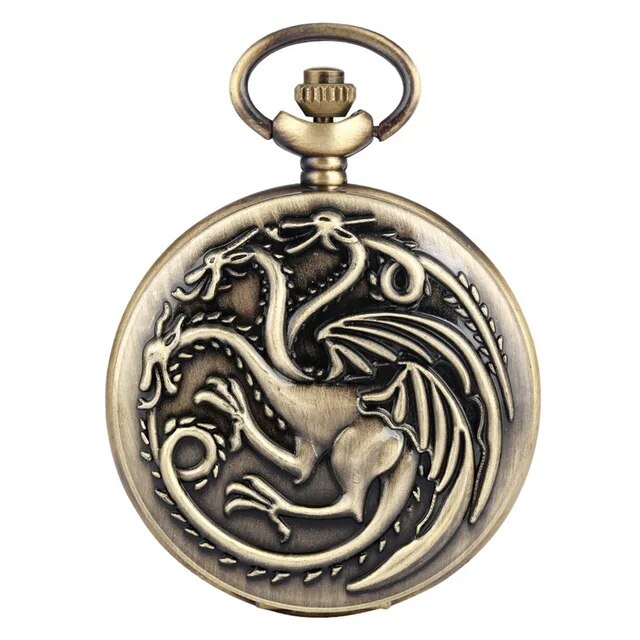 Three-headed Dragon Quartz pocket Watch Vintage Bronze Fire Monster necklace Vintage antique watch