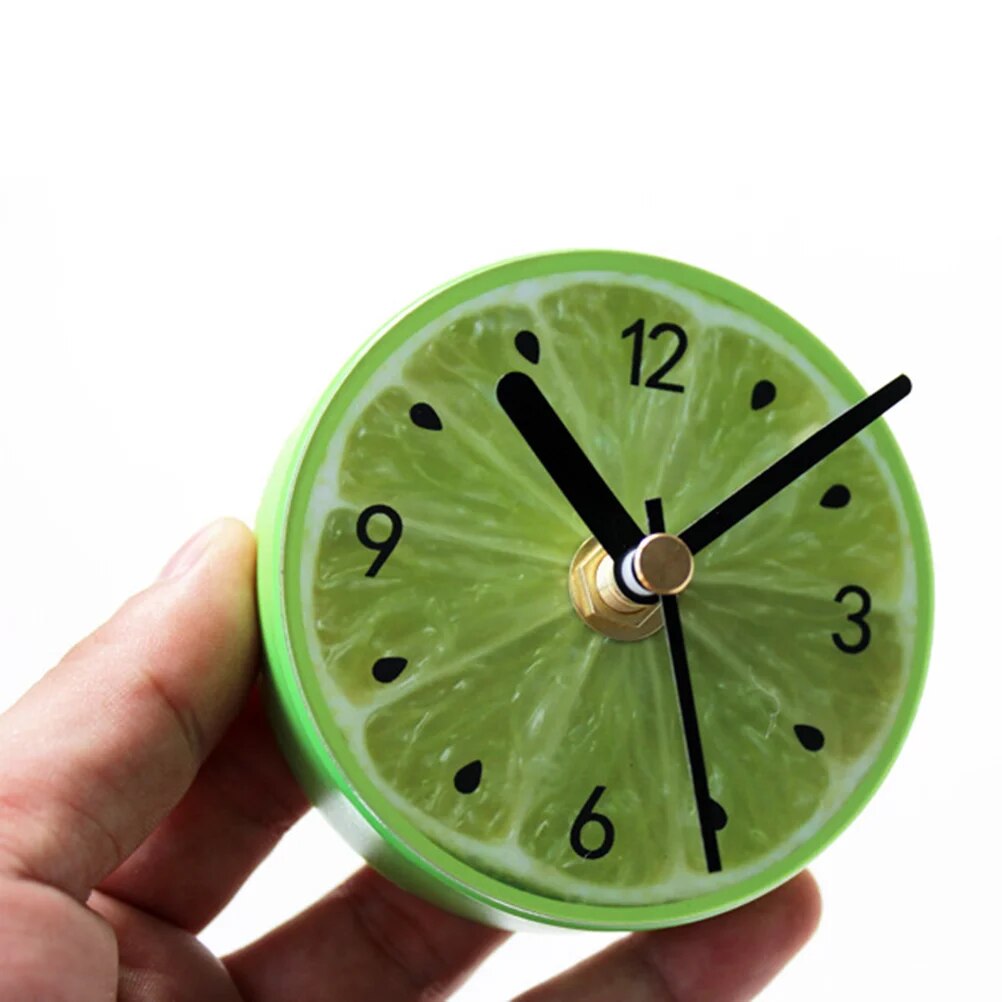 Fridge Magnetic Clock Round Cartoon Fruit Lemon Pattern Clock Pendant Refrigerator Whiteboard Magnet Locker for Home Office