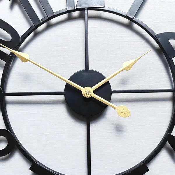 24 Inch Metal Clock Large Hollow Farmhouse Decorative Wall Clock Silent Interior Decoration Iron Wall Clock for Home Decoration