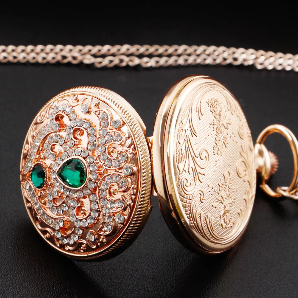 Vintage Antique Pocket Watch Personalized Diamond Multi Color Design Necklace Quartz Clock Women's Unisex Gift Souvenir